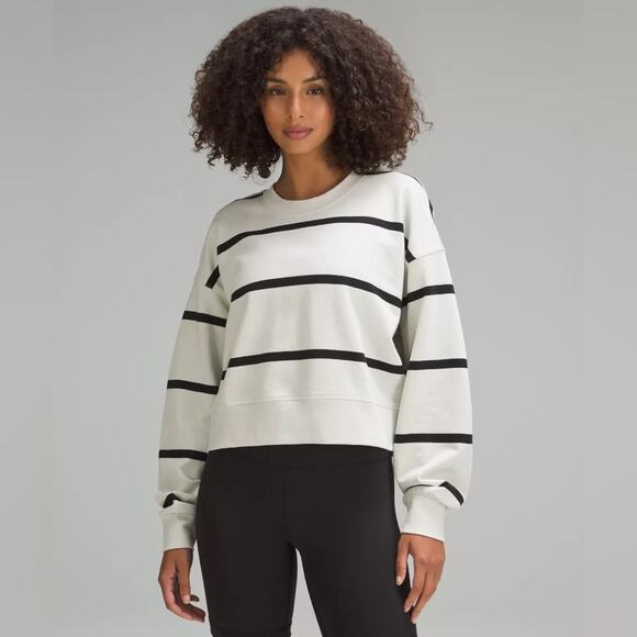 lululemon athletica Tops - Lululemon Perfectly Oversized Cropped Crew Sweatshirt in Stripe 0/XS Cream/Black